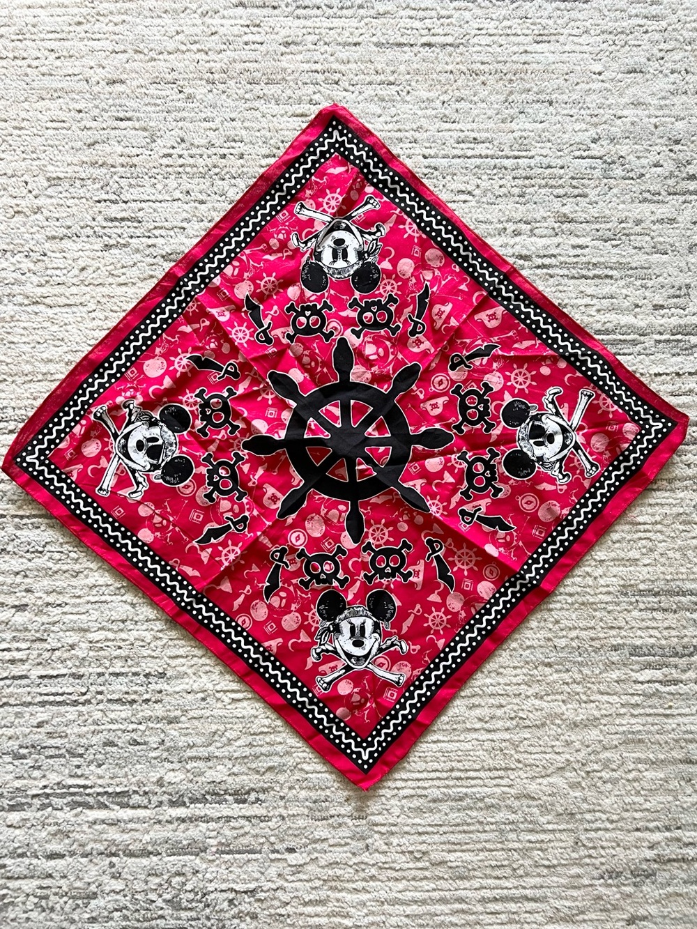 Disney Cruise Line Mickey & Minnie Mouse Pirate Night Red Black Print Bandana